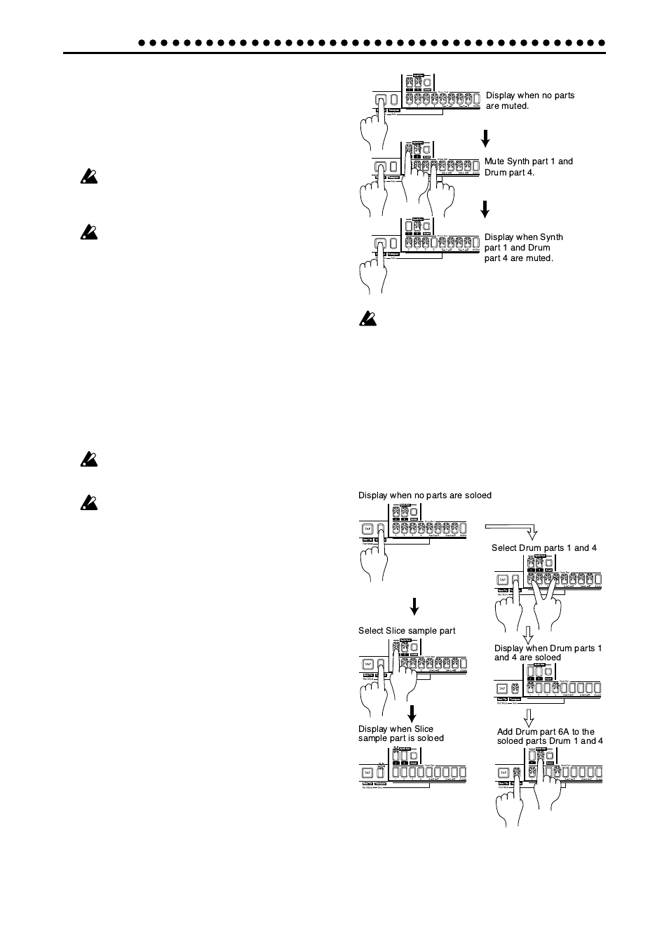 Selecting a part, Drum parts, Synth parts | Accent parts, The part mute function, The part solo function, Creating a pattern | KORG Electribe EM-1 User Manual | Page 26 / 56