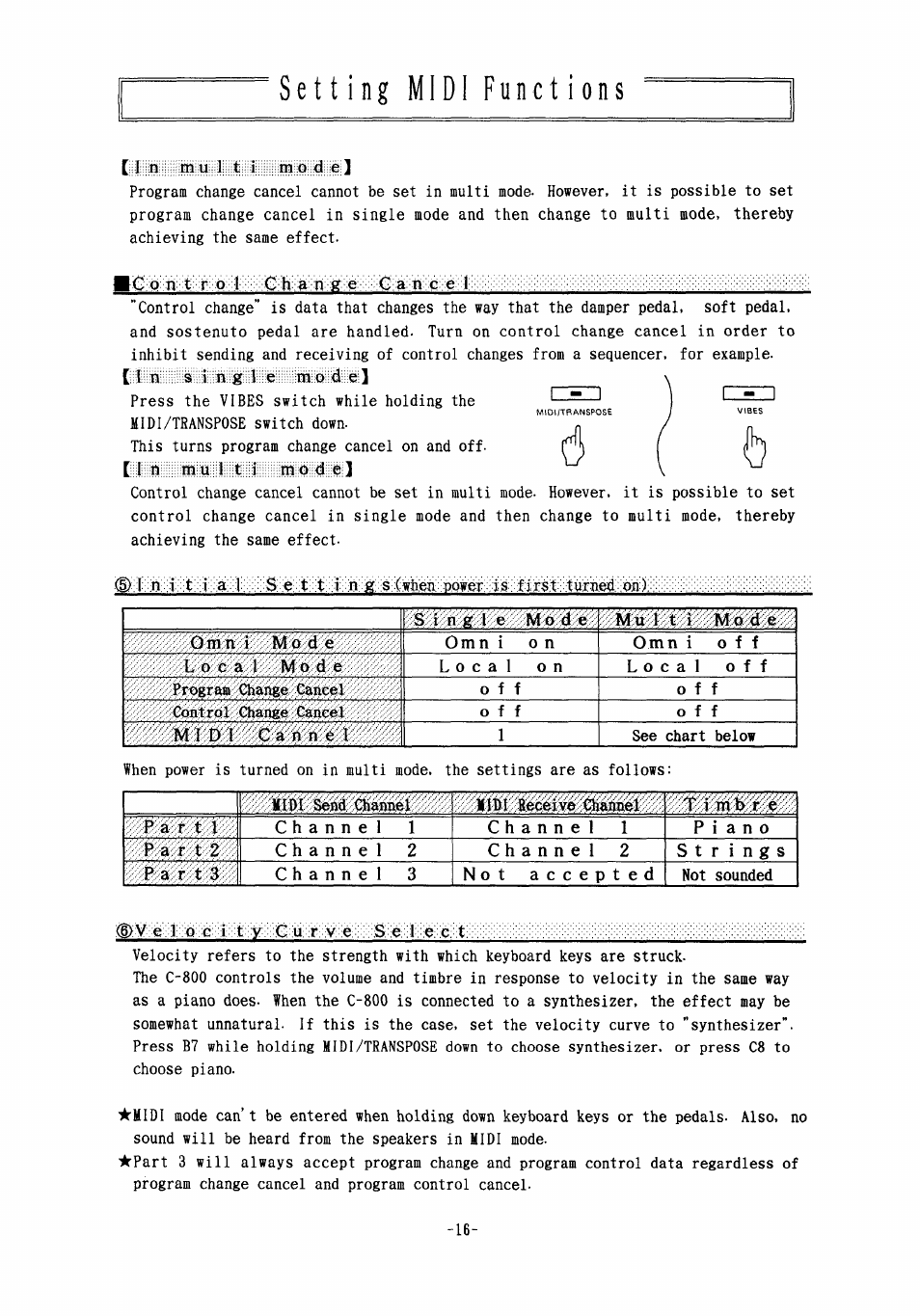 Setting midi functions, In multi mode, In single mode | KORG Concert 800 User Manual | Page 17 / 20