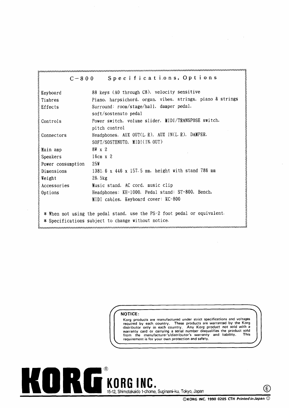 Korg inc | KORG Concert 800 User Manual | Page 20 / 20