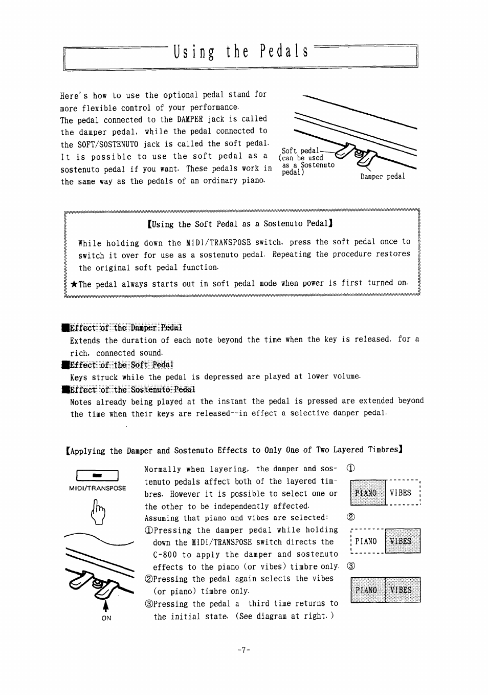 Effect of the hamper i pedal, Effect of the sostenuto pedal | KORG Concert 800 User Manual | Page 8 / 20