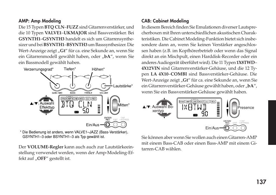 Amp: amp modeling, Cab: cabinet modeling | KORG Personal Multi-Effect Processor PX5D User Manual | Page 137 / 164