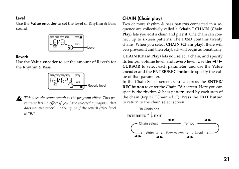 Chain (chain play) | KORG Personal Multi-Effect Processor PX5D User Manual | Page 21 / 164