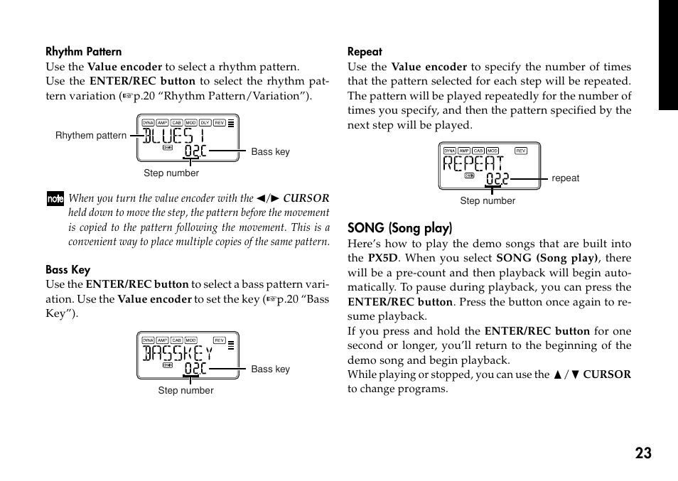 Song (song play) | KORG Personal Multi-Effect Processor PX5D User Manual | Page 23 / 164