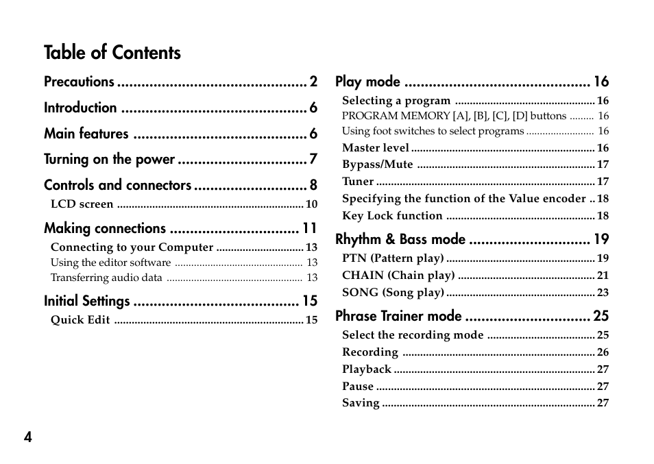 KORG Personal Multi-Effect Processor PX5D User Manual | Page 4 / 164
