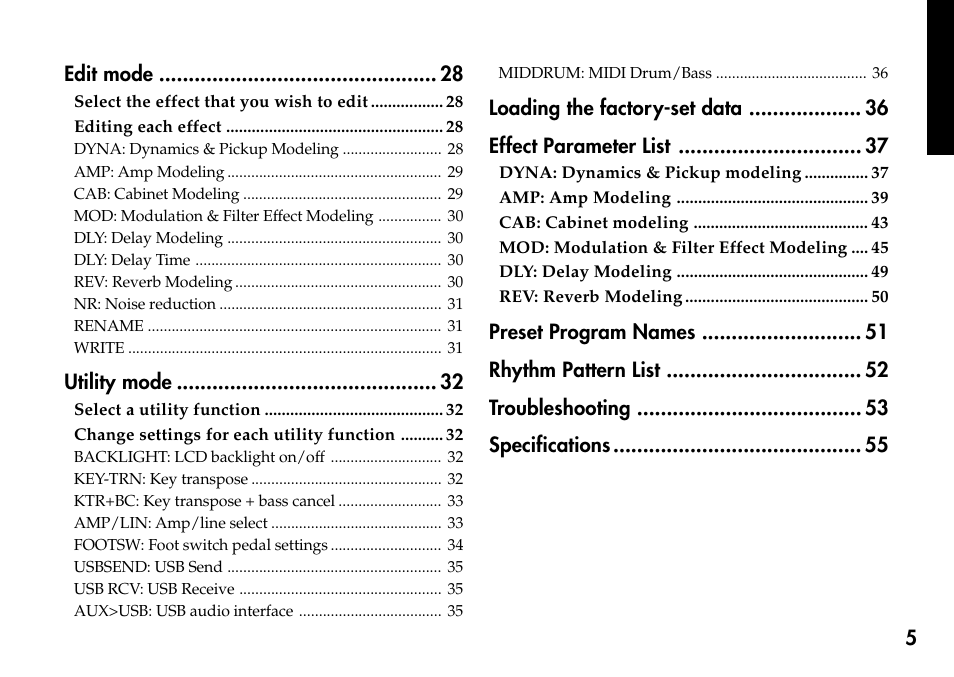 KORG Personal Multi-Effect Processor PX5D User Manual | Page 5 / 164