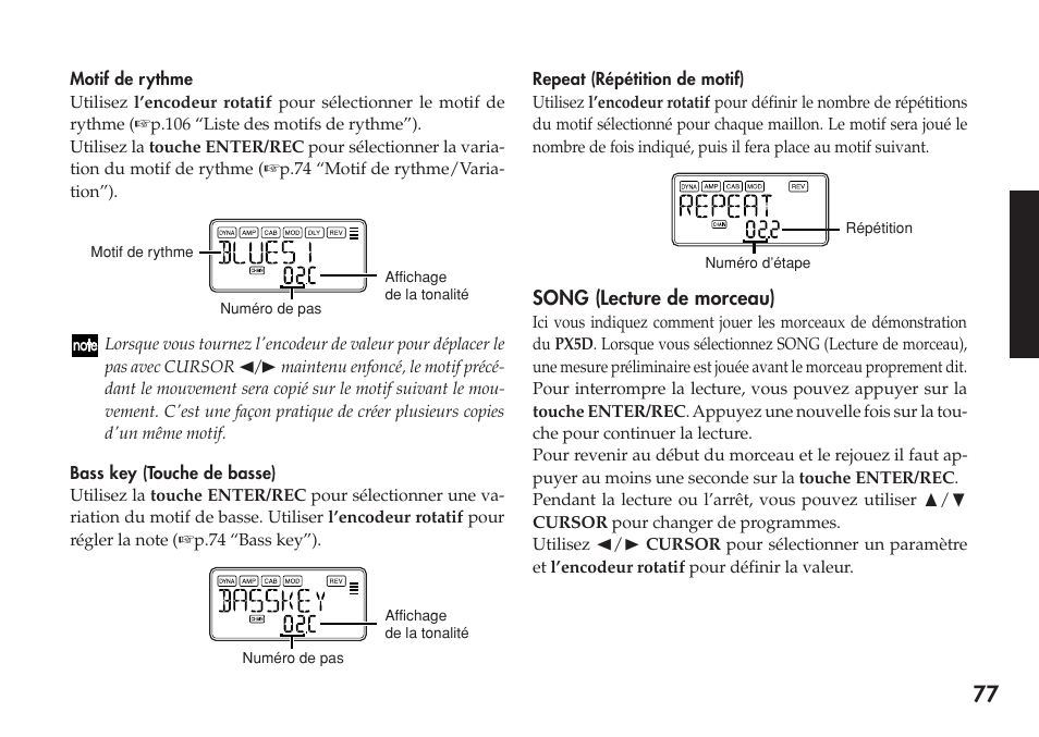 Song (lecture de morceau) | KORG Personal Multi-Effect Processor PX5D User Manual | Page 77 / 164