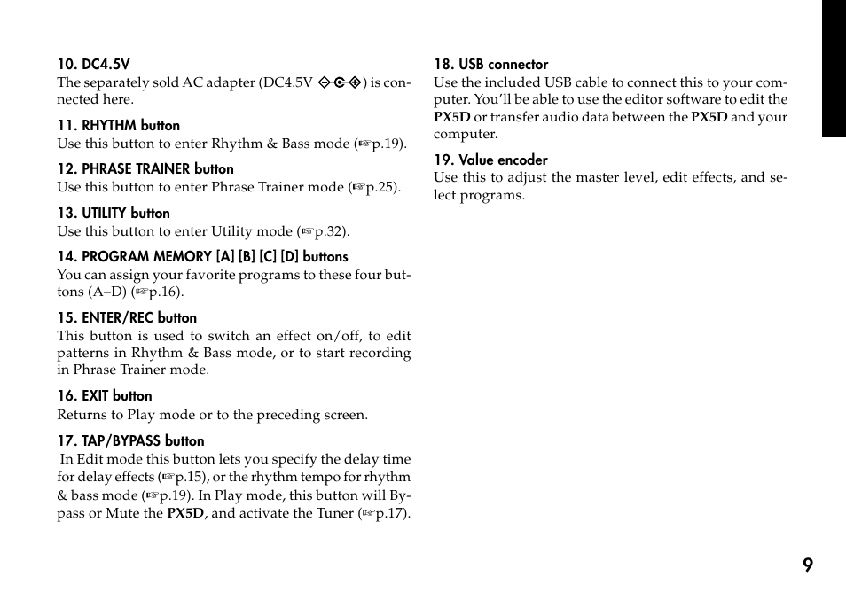 KORG Personal Multi-Effect Processor PX5D User Manual | Page 9 / 164