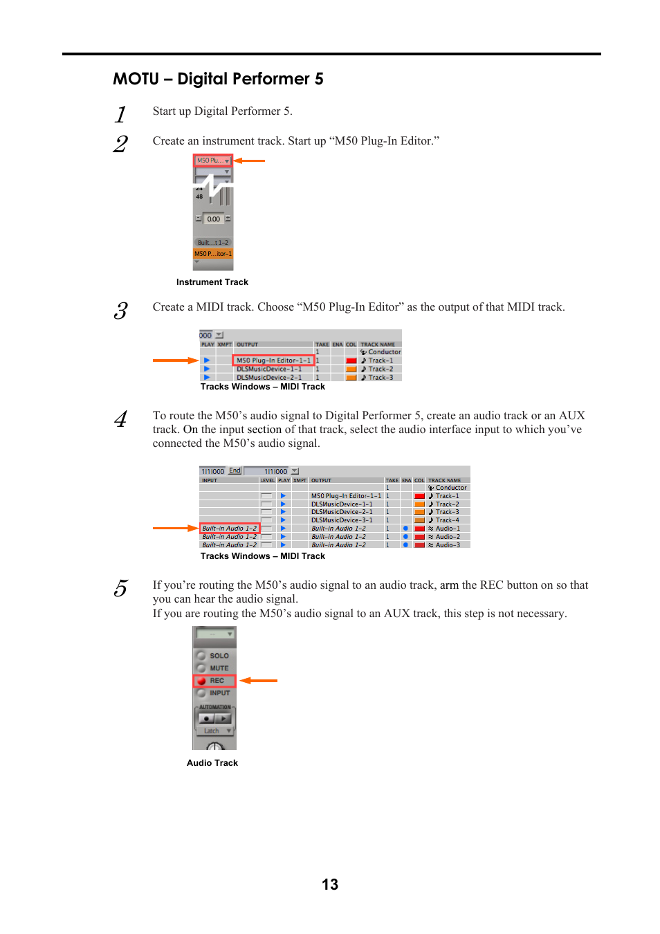 Motu – digital performer 5 | KORG M50 User Manual | Page 16 / 33