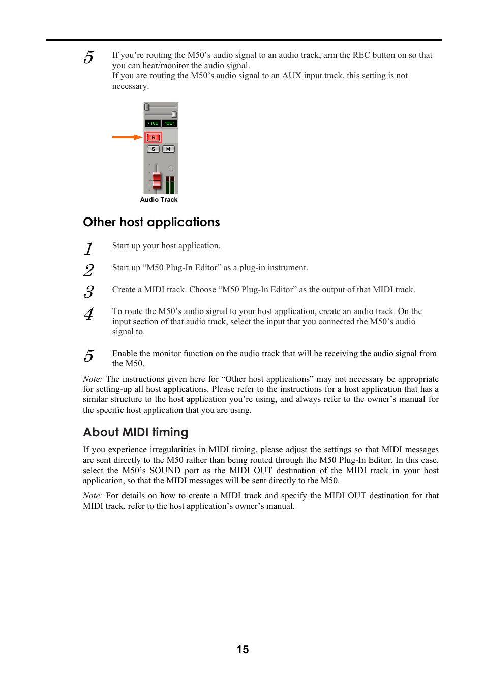 Other host applications, About midi timing | KORG M50 User Manual | Page 18 / 33