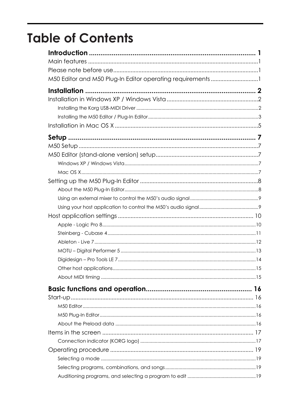 KORG M50 User Manual | Page 2 / 33