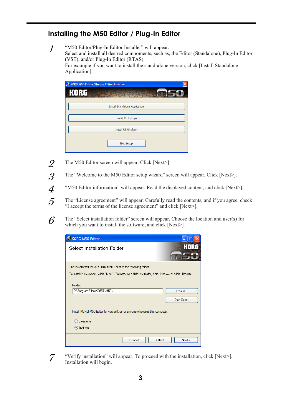 Installing the m50 editor / plug-in editor | KORG M50 User Manual | Page 6 / 33