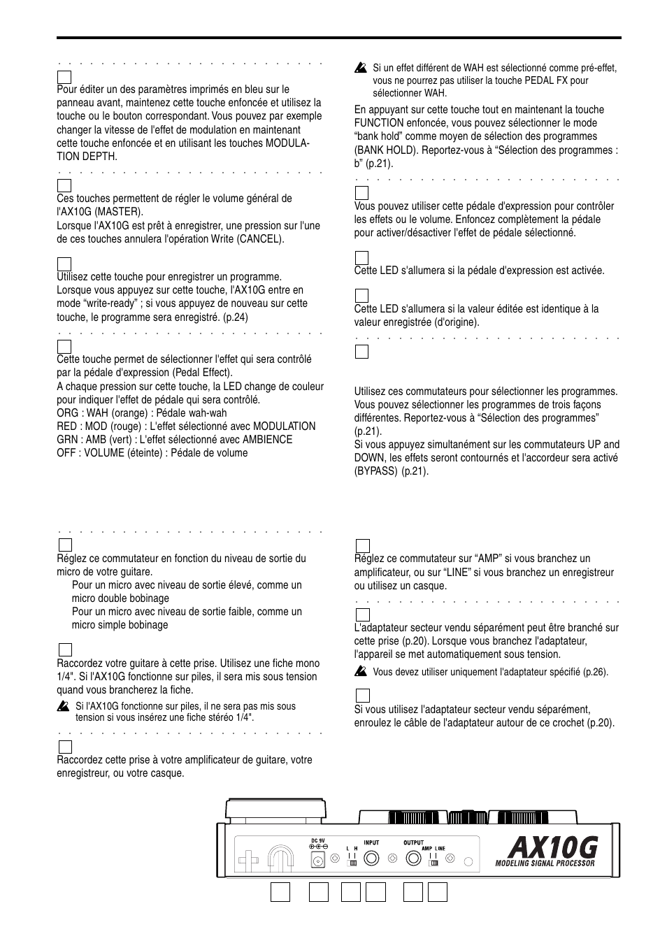 Panneau arrière | KORG TONEWORKS AX10G User Manual | Page 19 / 40