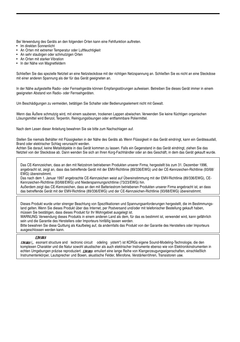 Vorsichtsmaßregeln | KORG TONEWORKS AX10G User Manual | Page 28 / 40