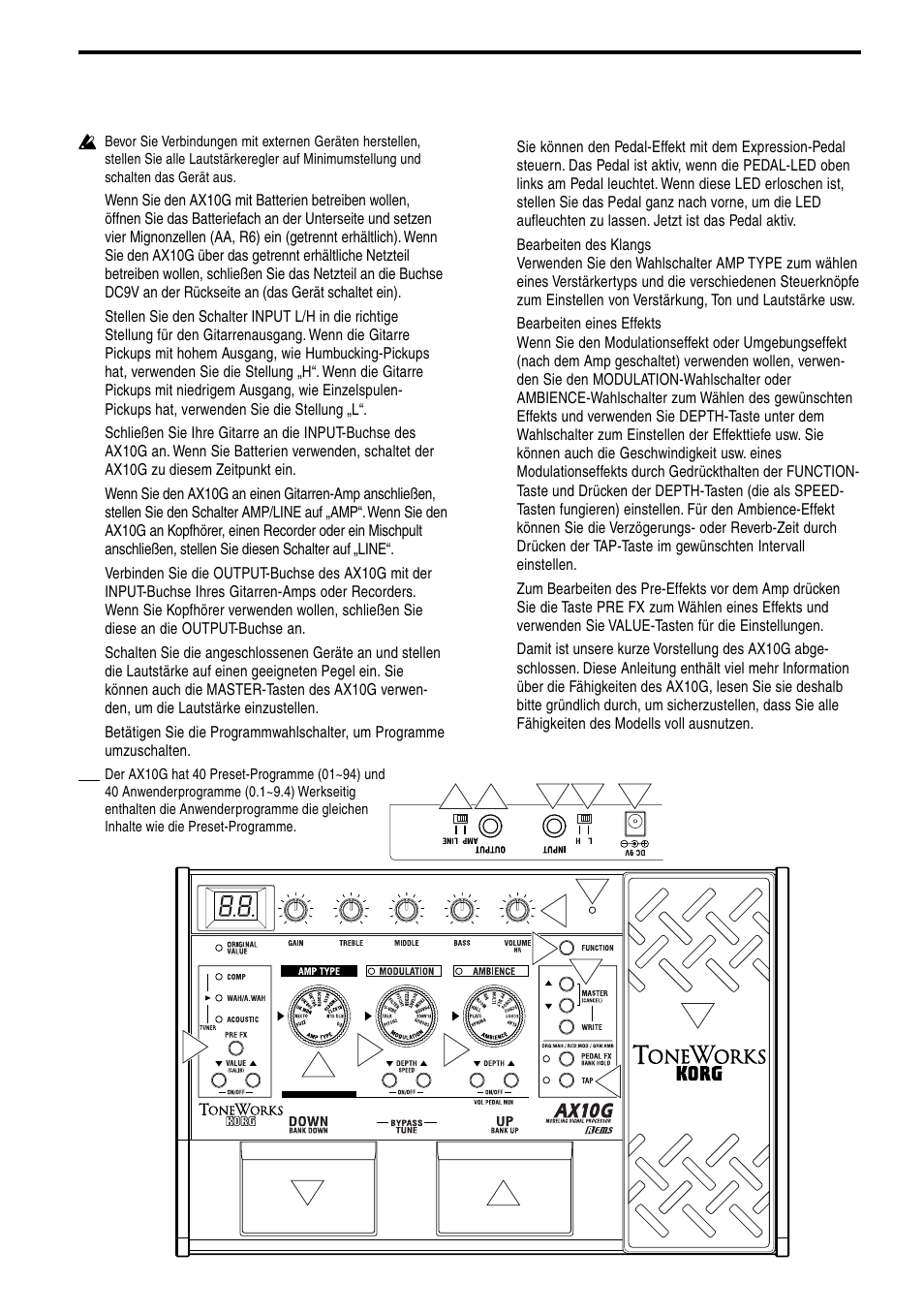 Schneller start | KORG TONEWORKS AX10G User Manual | Page 29 / 40