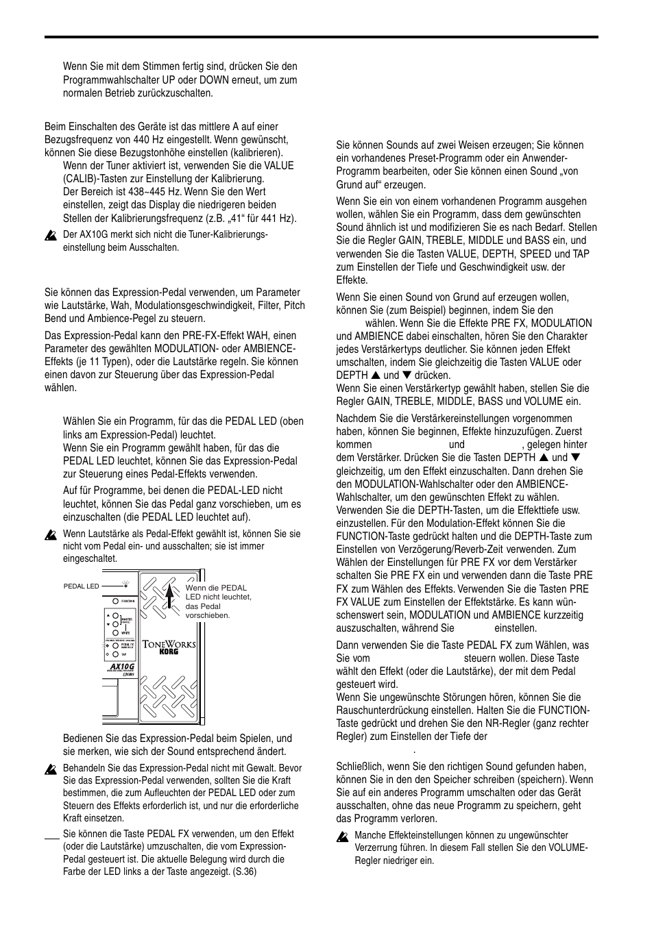 Verwendung des expression-pedals, Erzeugen von sounds, Erzeugen von sounds auf dem ax10g | KORG TONEWORKS AX10G User Manual | Page 34 / 40
