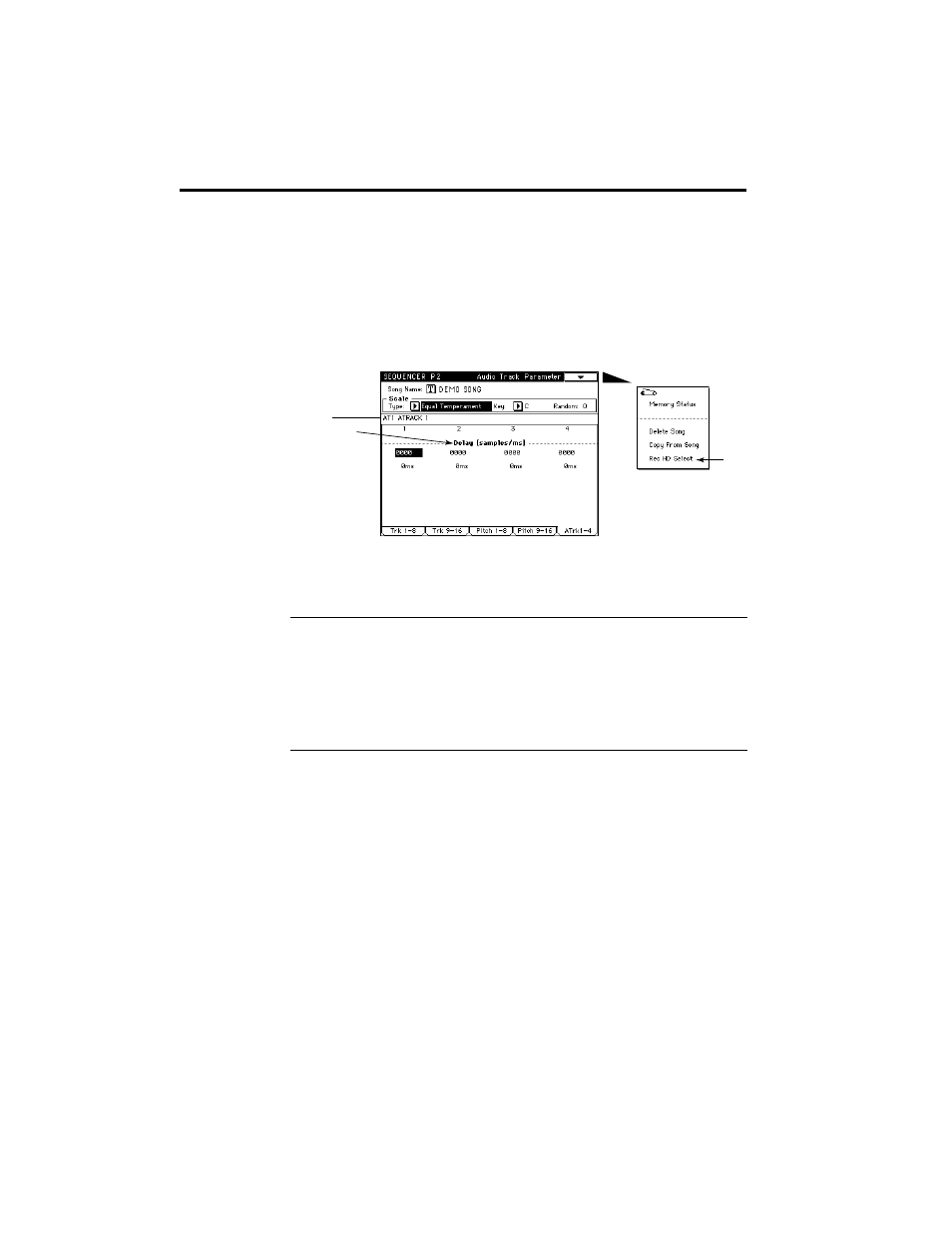 Sequencer p2, 2–5: audio track parameter (audio track 1–4), 2–5c: delay [0 samples/0 ms | KORG TRINITY HDR-TRI User Manual | Page 33 / 61