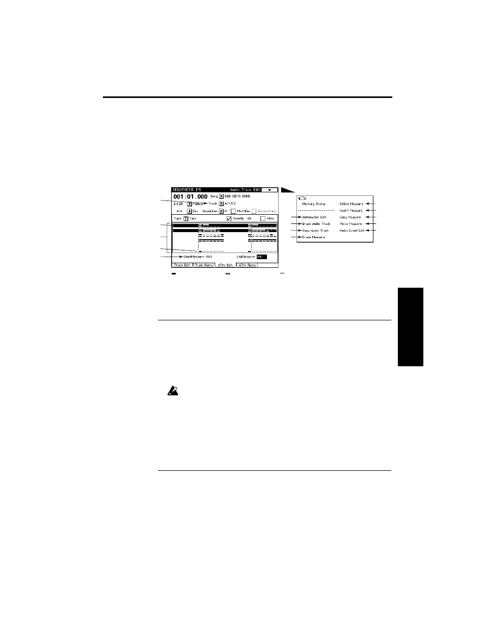 Sequencer p5, 5–3: audio track edit, 5–3d: track [t01 , mtr, at1(l), at2(r), at3(l) | 5–3i: start measure/end measure, Introduction operation parameters appendix | KORG TRINITY HDR-TRI User Manual | Page 34 / 61