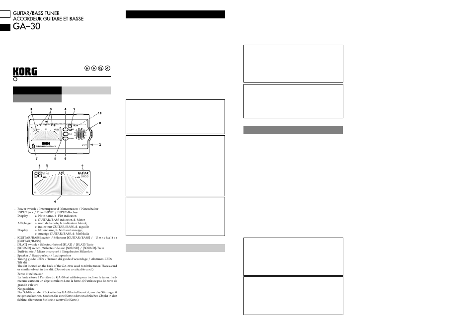 KORG GA-30 User Manual | 2 pages