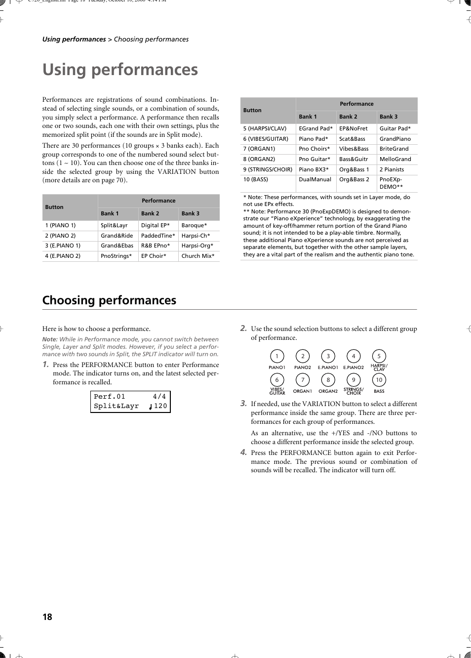 Using performances, Choosing performances | KORG CONCERT C-720 User Manual | Page 20 / 82