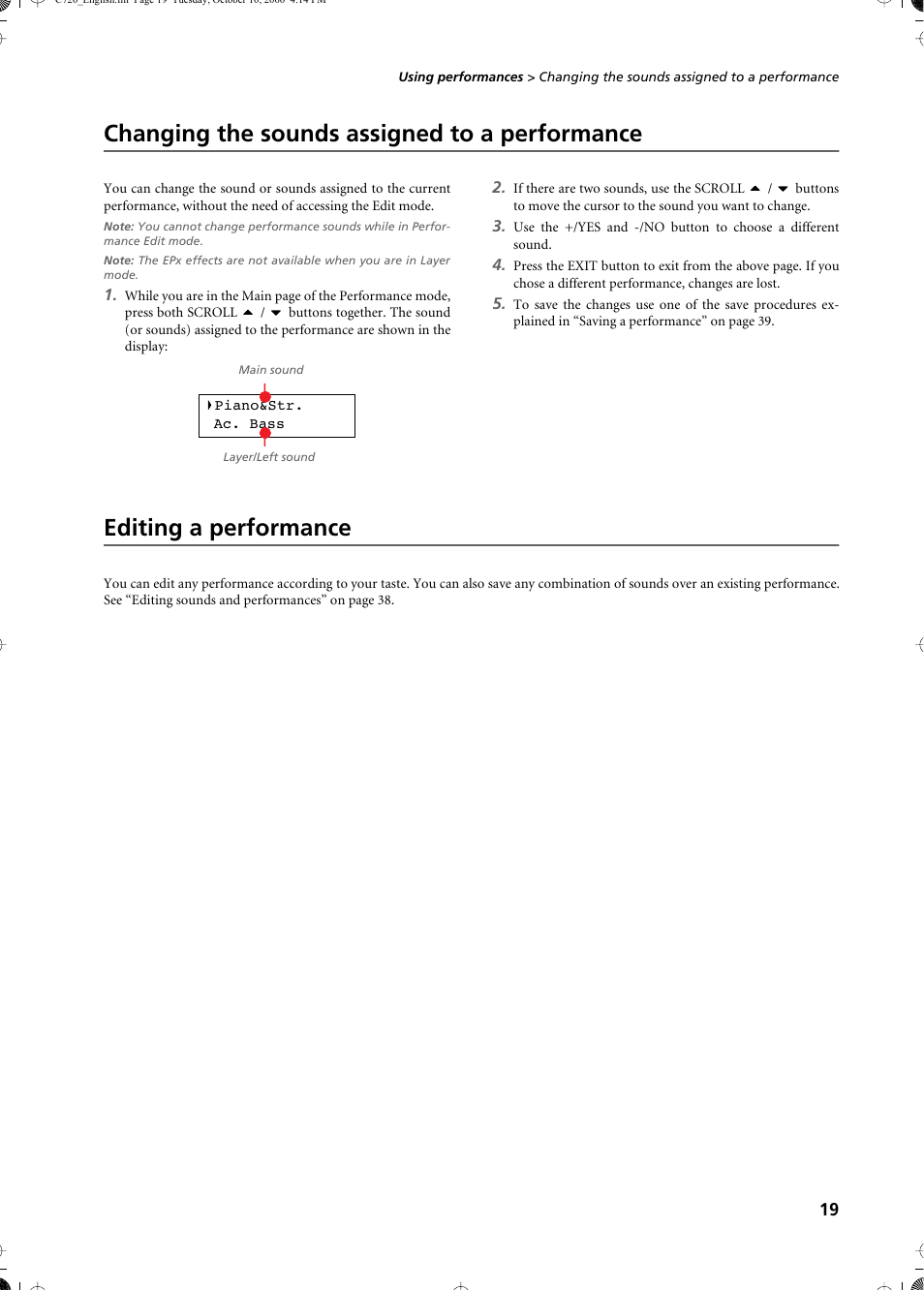 Changing the sounds assigned to a performance, Editing a performance | KORG CONCERT C-720 User Manual | Page 21 / 82