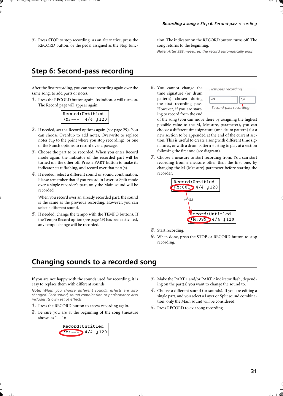 Step 6: second-pass recording, Changing sounds to a recorded song | KORG CONCERT C-720 User Manual | Page 33 / 82