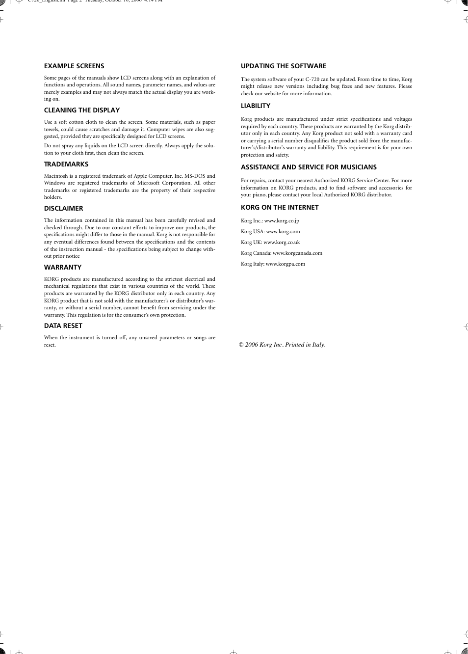 KORG CONCERT C-720 User Manual | Page 4 / 82