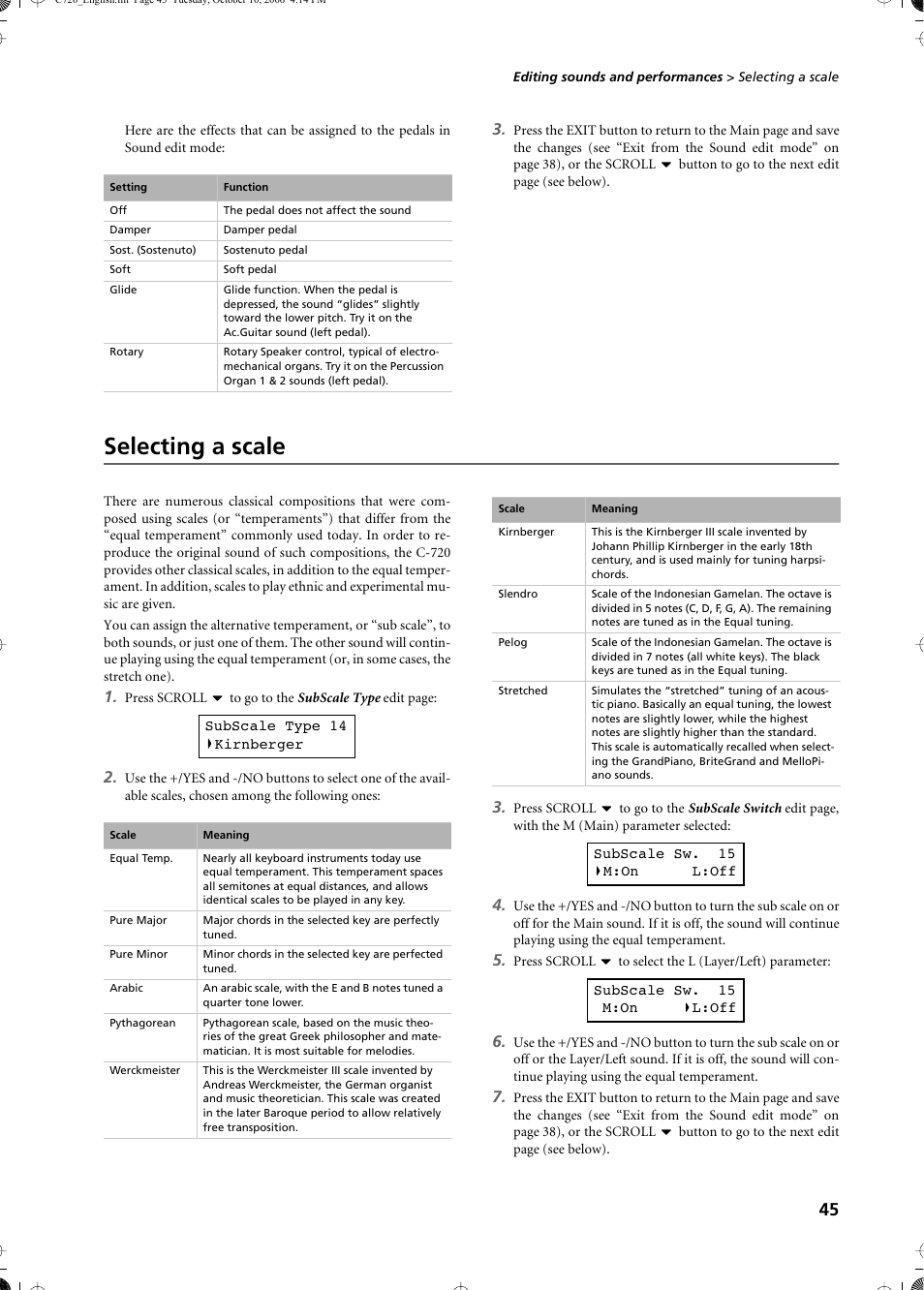 Selecting a scale | KORG CONCERT C-720 User Manual | Page 47 / 82
