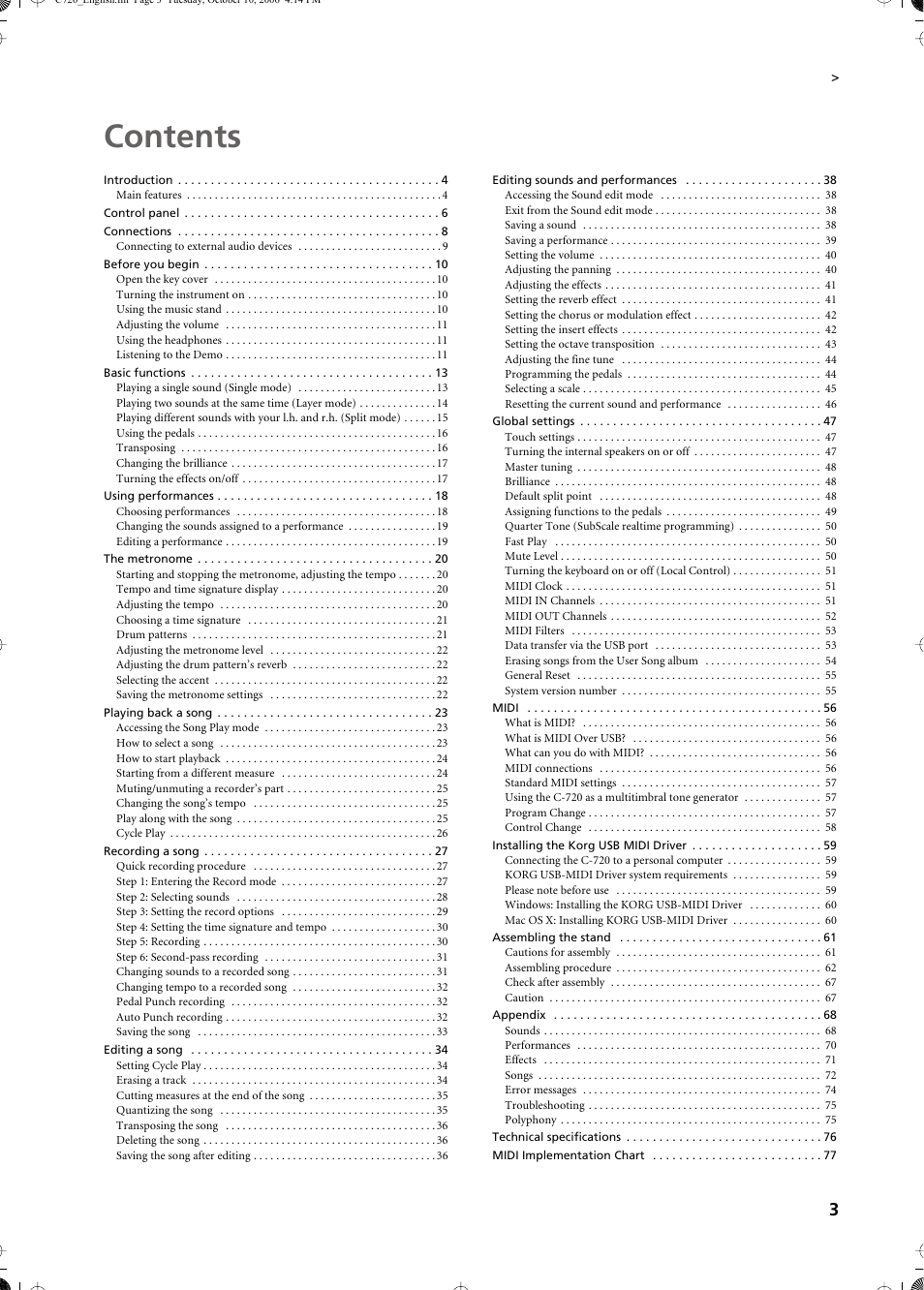KORG CONCERT C-720 User Manual | Page 5 / 82