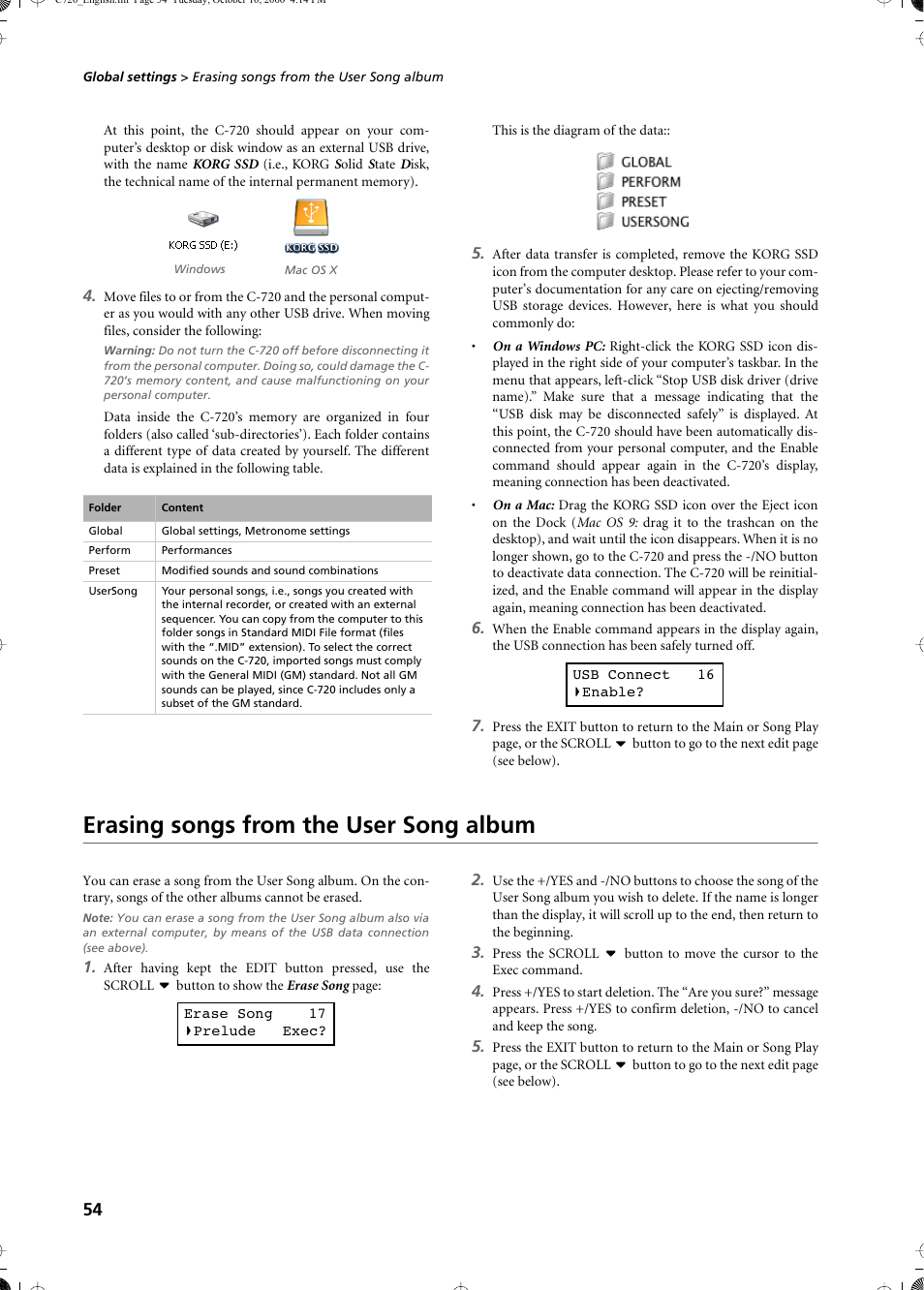 Erasing songs from the user song album | KORG CONCERT C-720 User Manual | Page 56 / 82