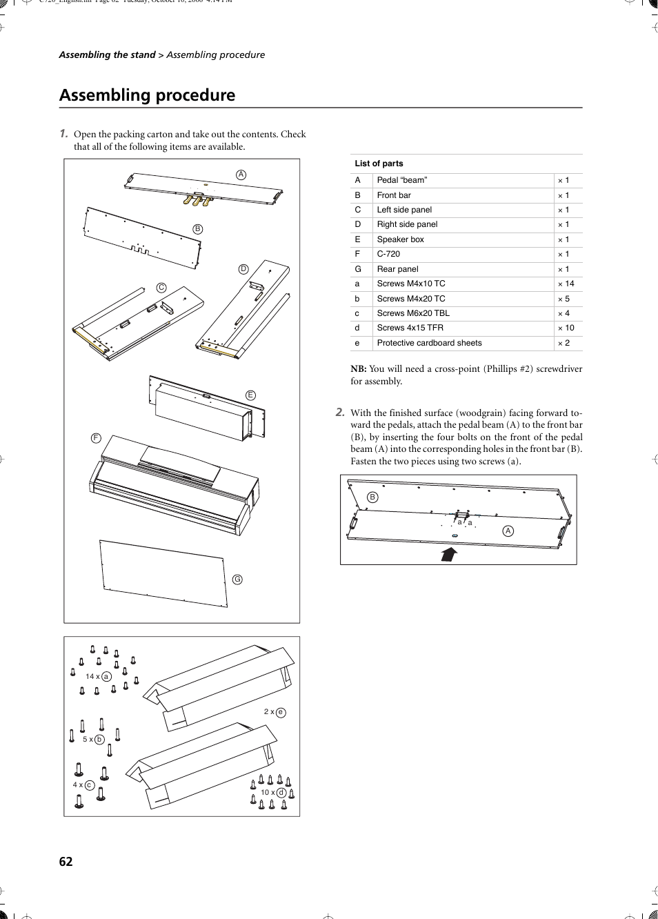 Assembling procedure | KORG CONCERT C-720 User Manual | Page 64 / 82