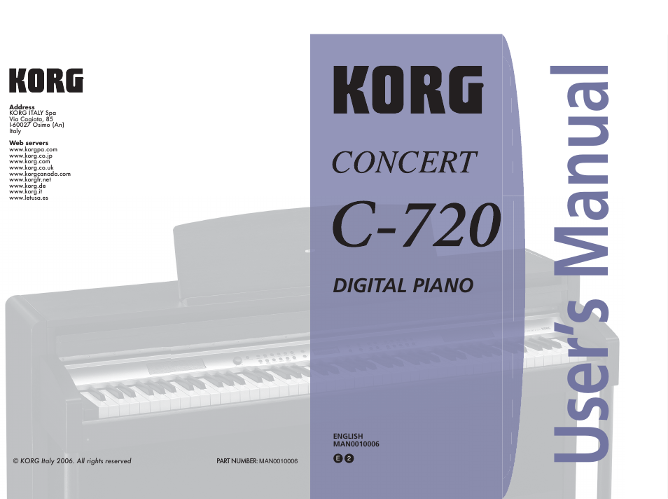 User’ s manual, Digital piano | KORG CONCERT C-720 User Manual | Page 82 / 82