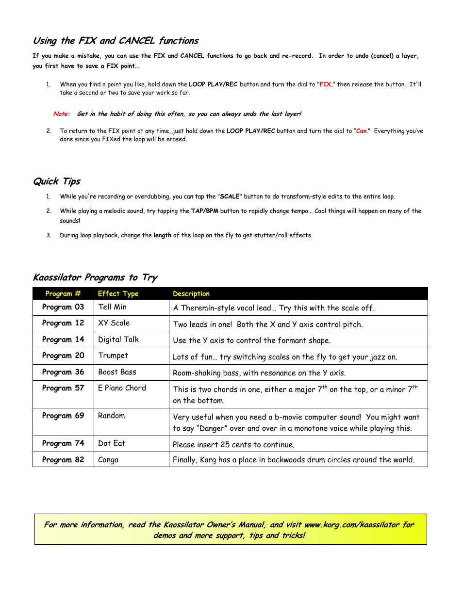 KORG Kaossilator Dynamic Phrase Synthesizer User Manual | Page 4 / 4