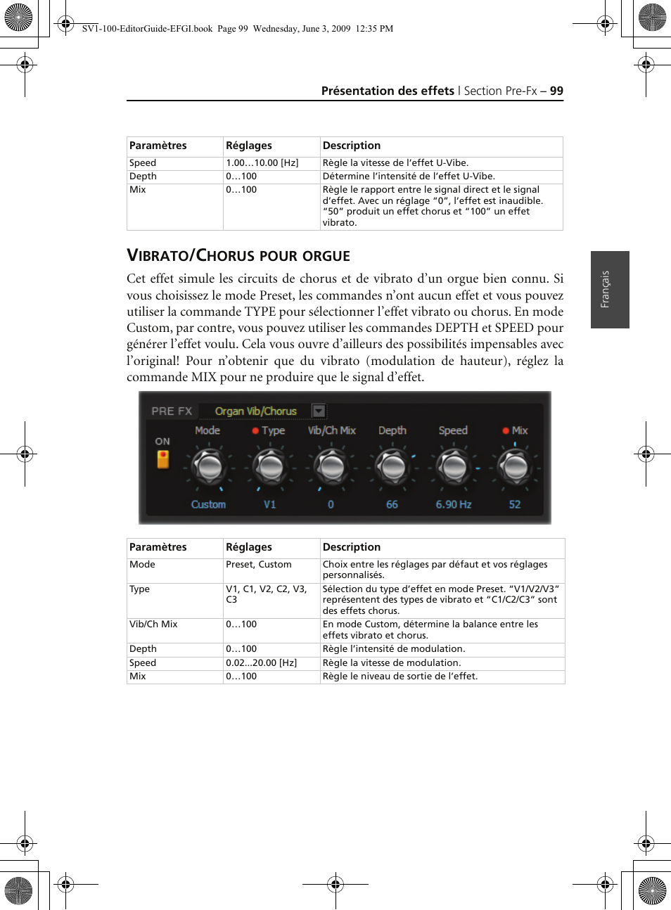 Vibrato/chorus pour orgue, Ibrato, Horus | Pour, Orgue | KORG SV-1 User Manual | Page 101 / 278