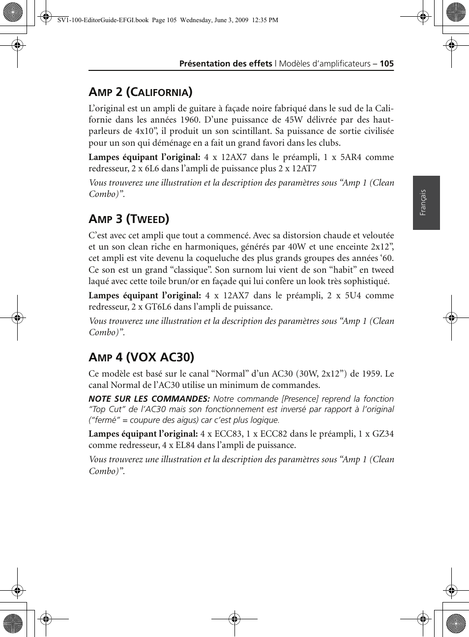 Amp 2 (california), Amp 3 (tweed), Amp 4 (vox ac30) | 2 (c, 3 (t, 4 (vox ac30) | KORG SV-1 User Manual | Page 107 / 278