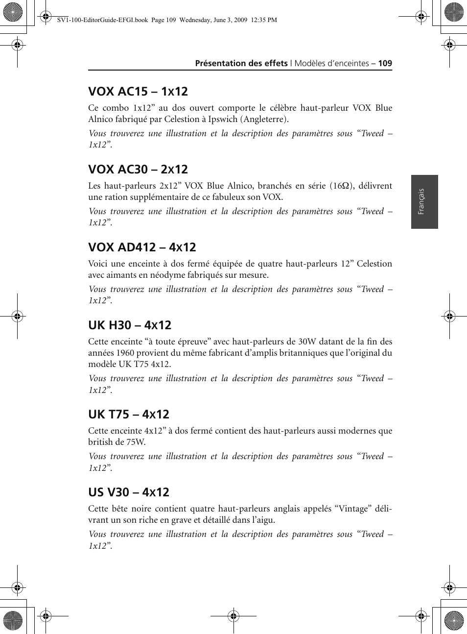 Vox ac15 – 1x12, Vox ac30 – 2x12, Vox ad412 – 4x12 | Uk h30 – 4x12, Uk t75 – 4x12, Us v30 –4x12, Vox ac15 – 1, Vox ac30 – 2, Vox ad412 – 4, Uk h30 – 4 | KORG SV-1 User Manual | Page 111 / 278