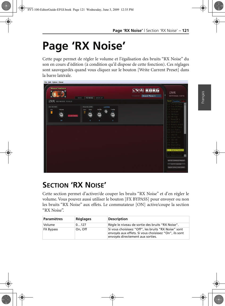 Section ‘rx noise, Page ‘rx noise, Rx n | Ection, Oise | KORG SV-1 User Manual | Page 123 / 278