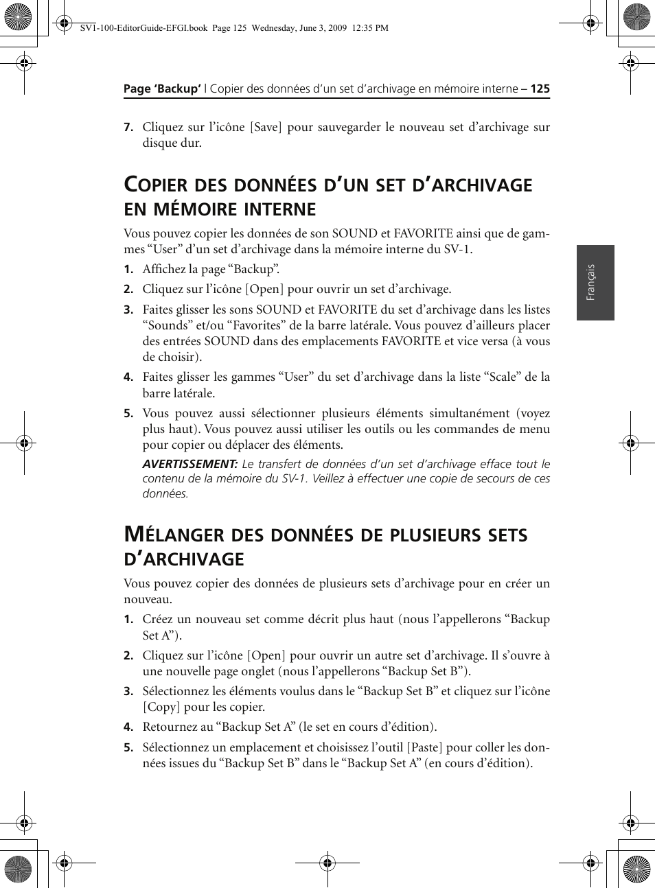 Mélanger des données de plusieurs sets d’archivage | KORG SV-1 User Manual | Page 127 / 278