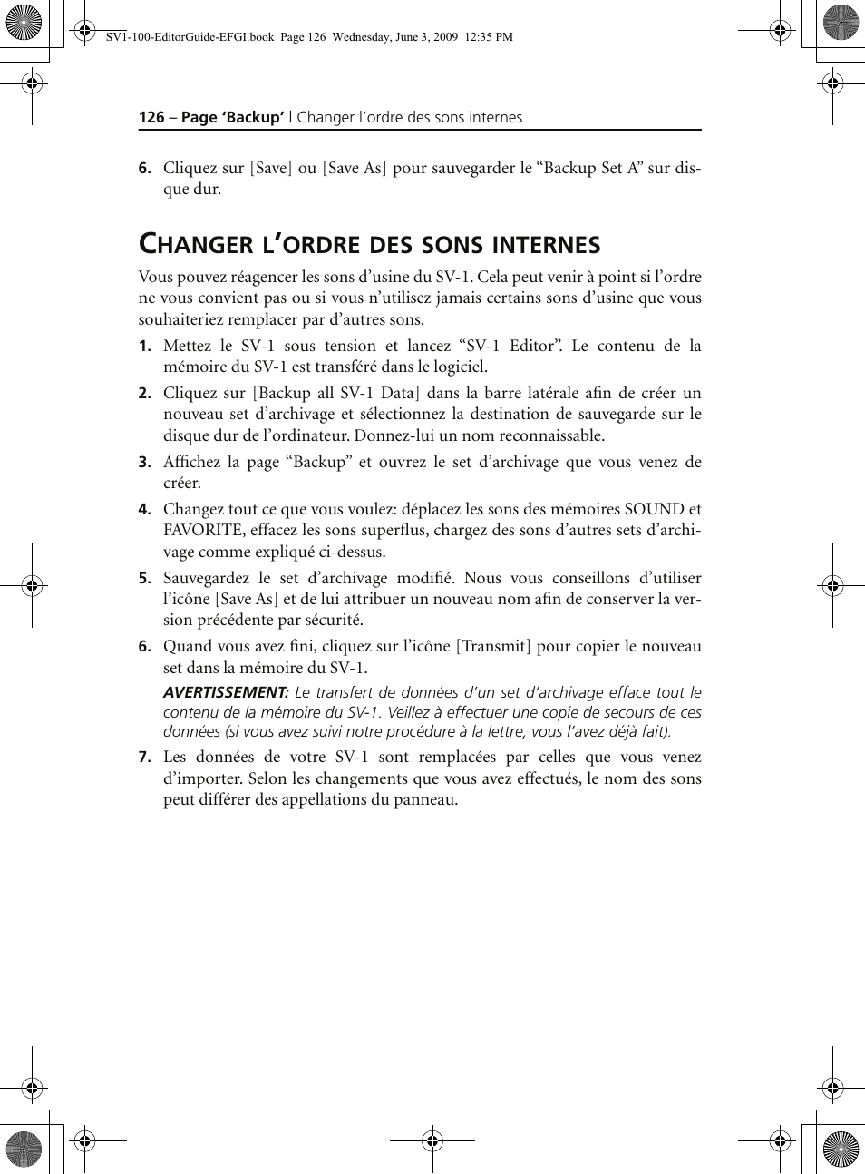 Changer l’ordre des sons internes, Hanger, Ordre | Sons, Internes | KORG SV-1 User Manual | Page 128 / 278