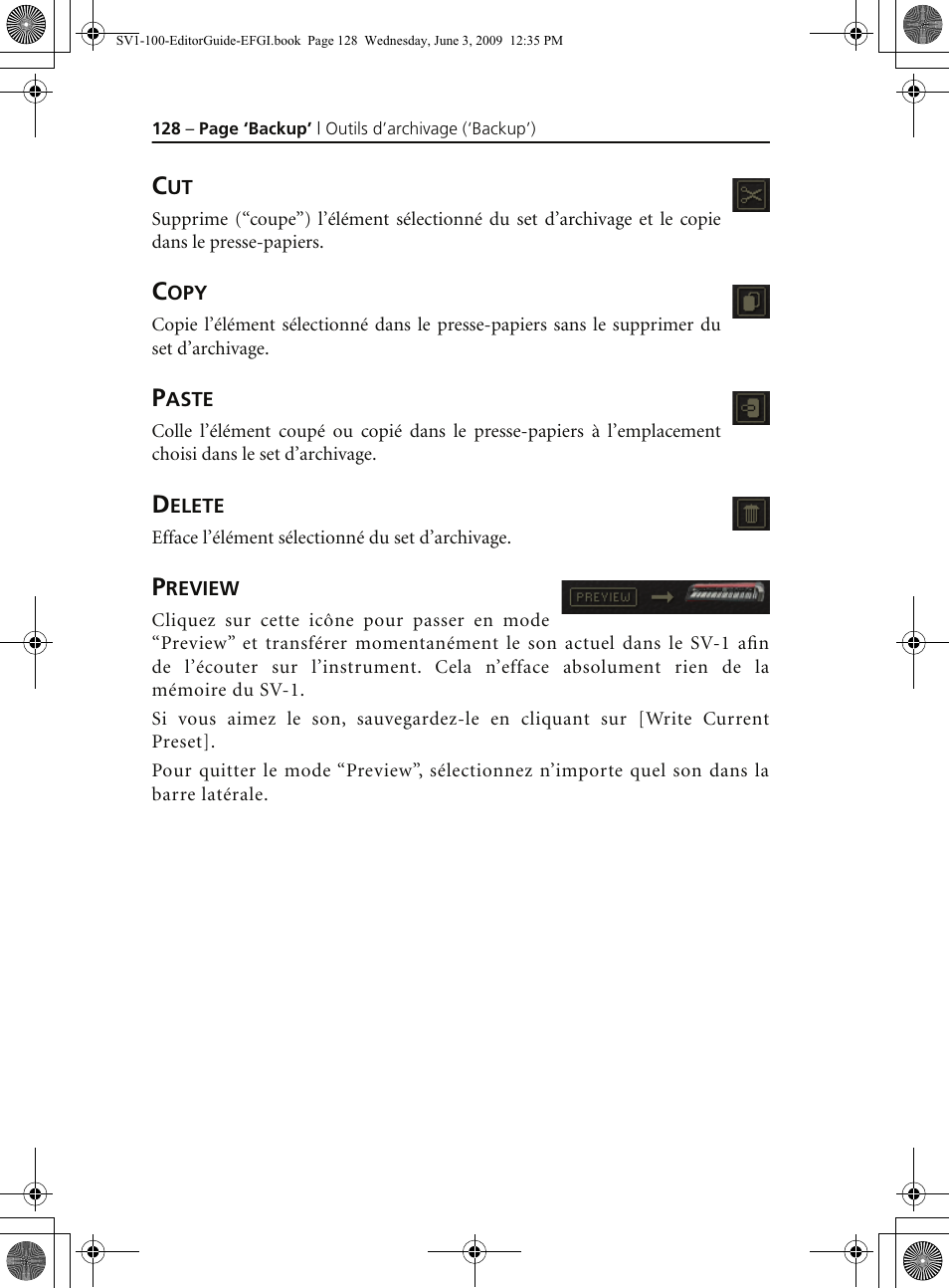 Copy, Paste, Delete | Preview | KORG SV-1 User Manual | Page 130 / 278
