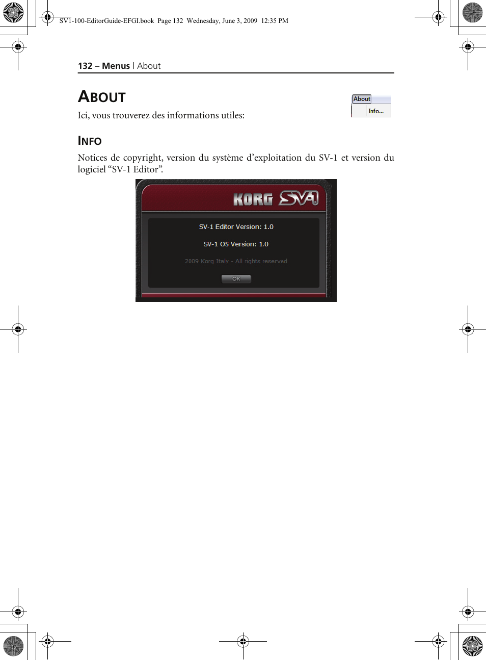 About, Info, Bout | KORG SV-1 User Manual | Page 134 / 278