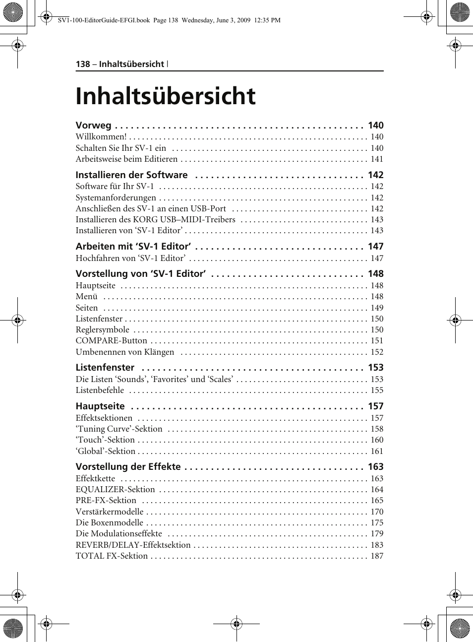 Inhaltsübersicht | KORG SV-1 User Manual | Page 140 / 278