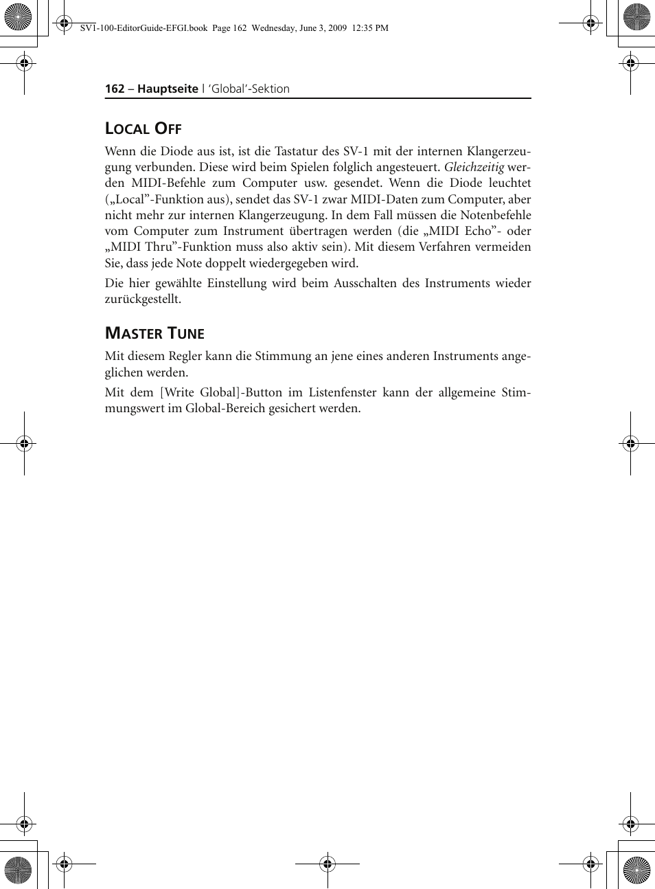 Local off, Master tune | KORG SV-1 User Manual | Page 164 / 278