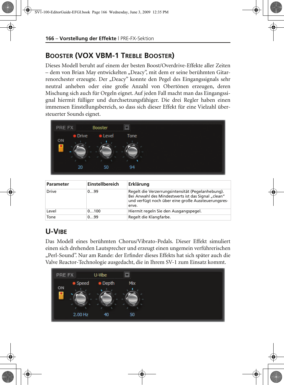 Booster (vox vbm-1 treble booster), U-vibe, Vox vbm-1 t | KORG SV-1 User Manual | Page 168 / 278