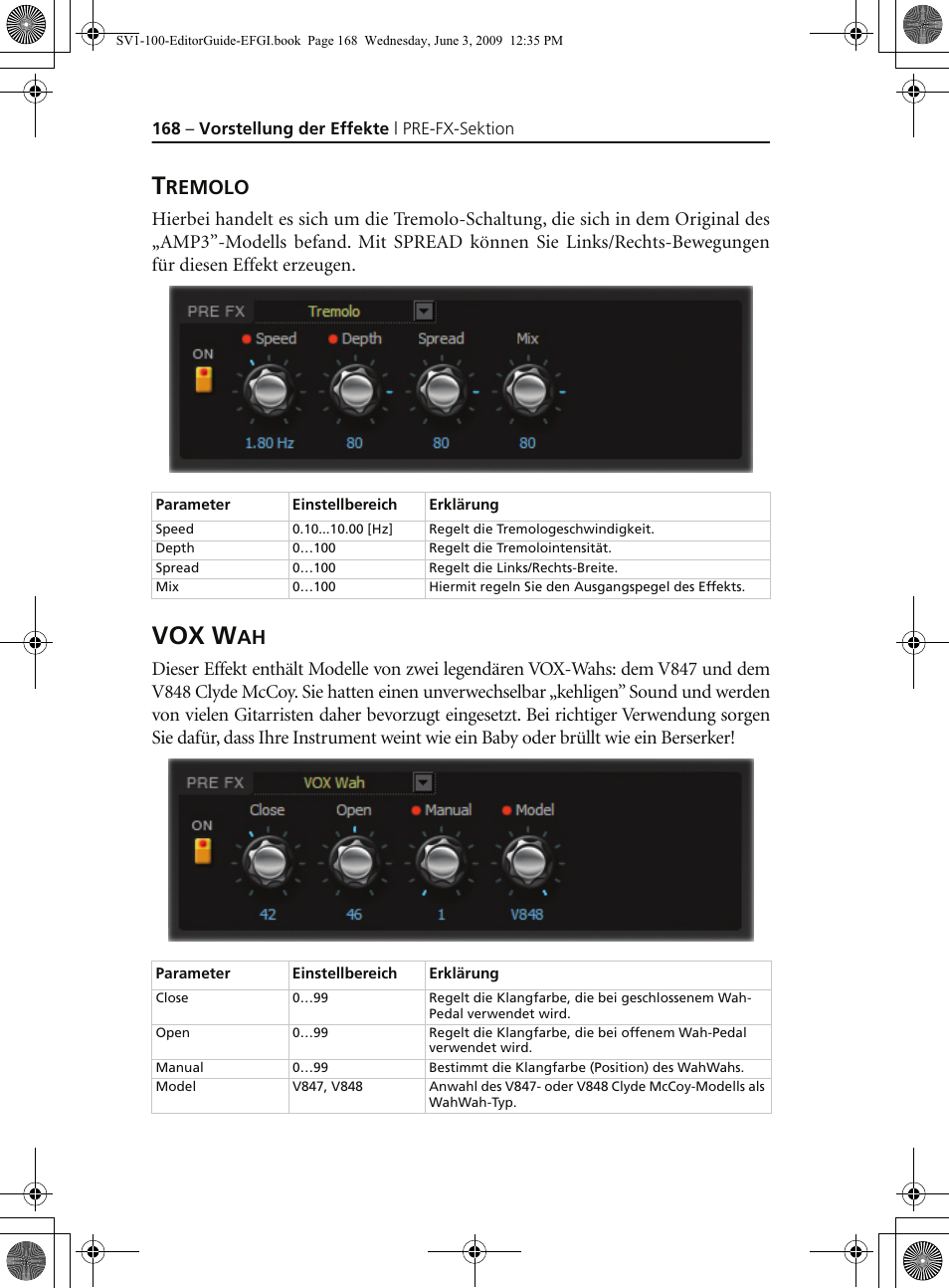Tremolo, Vox wah, Vox w | Remolo | KORG SV-1 User Manual | Page 170 / 278