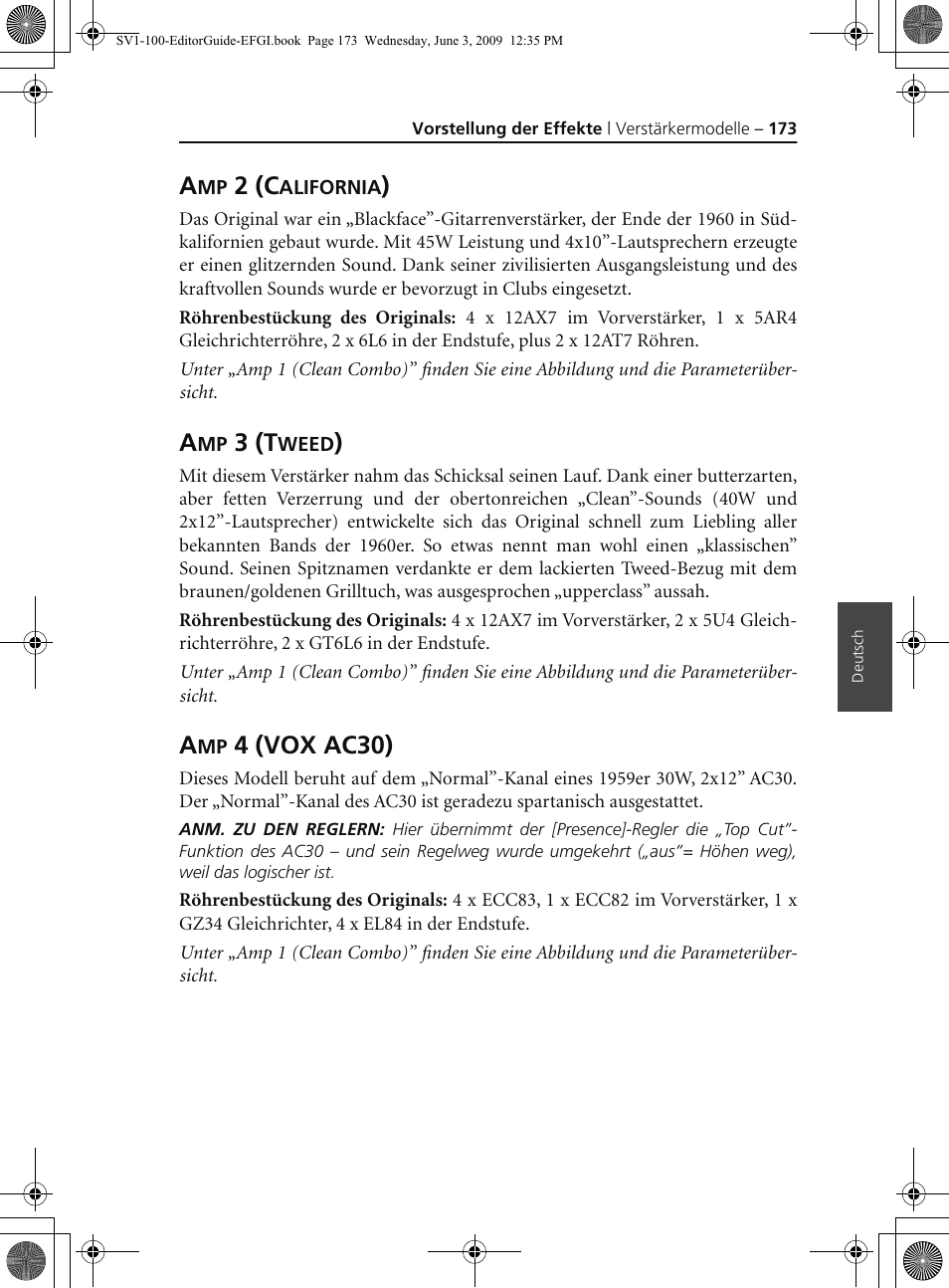 Amp 2 (california), Amp 3 (tweed), Amp 4 (vox ac30) | 2 (c, 3 (t, 4 (vox ac30) | KORG SV-1 User Manual | Page 175 / 278
