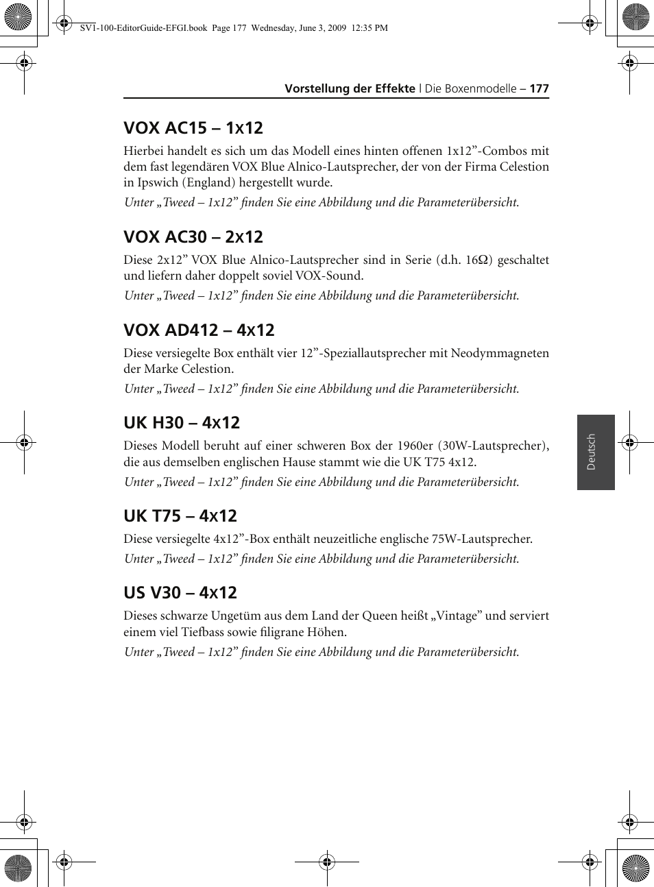 Vox ac15 – 1x12, Vox ac30 – 2x12, Vox ad412 – 4x12 | Uk h30 – 4x12, Uk t75 – 4x12, Us v30 –4x12, Vox ac15 – 1, Vox ac30 – 2, Vox ad412 – 4, Uk h30 – 4 | KORG SV-1 User Manual | Page 179 / 278