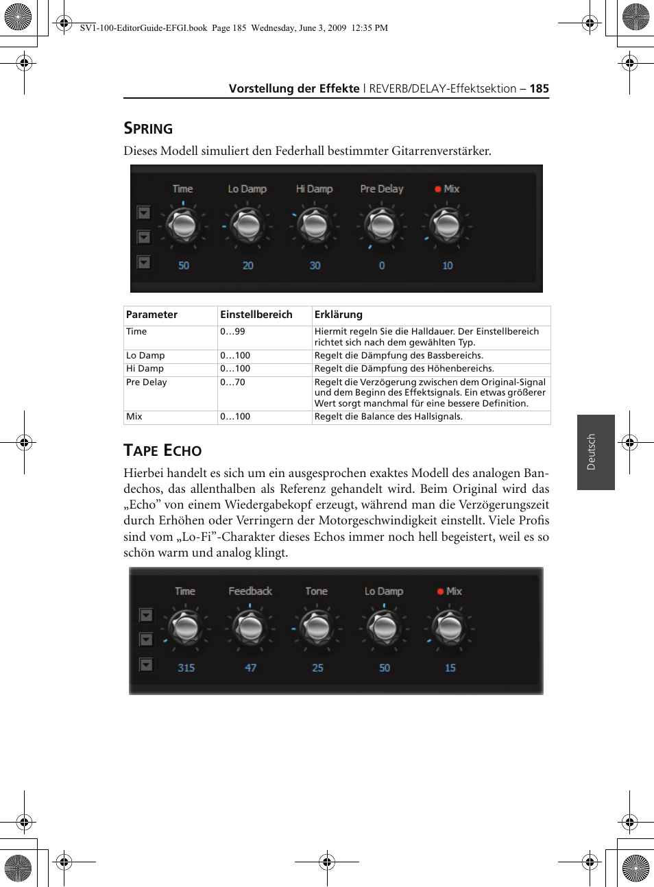 Spring, Tape echo, Pring | KORG SV-1 User Manual | Page 187 / 278