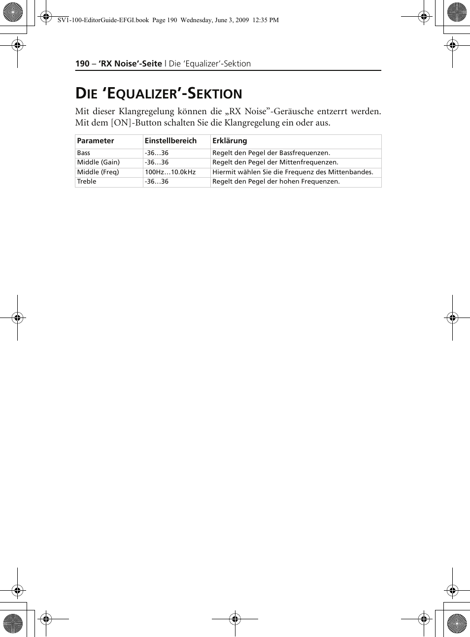 Die ‘equalizer’-sektion, Qualizer, Ektion | KORG SV-1 User Manual | Page 192 / 278