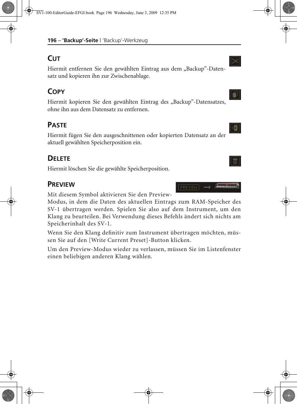 Copy, Paste, Delete | Preview | KORG SV-1 User Manual | Page 198 / 278