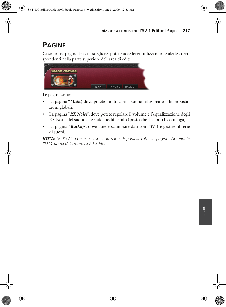 Pagine, Agine | KORG SV-1 User Manual | Page 219 / 278